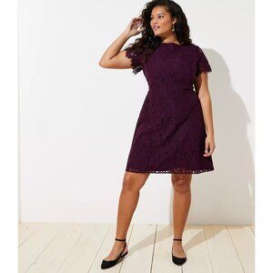 NWT Ann Taylor LOFT Womens Plus Size 18 Purple Lace Mini Flare Dress NEW